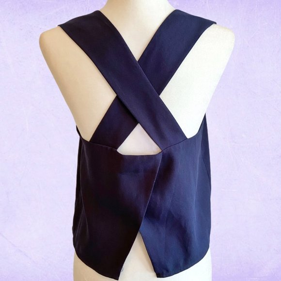Club Monaco Tops - Club Monaco navy blue cropped open back blouse